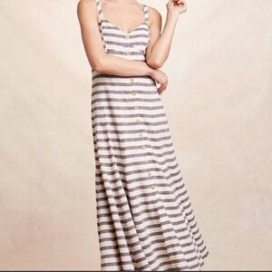 Maeve Gray and White Striped Maxi Dress